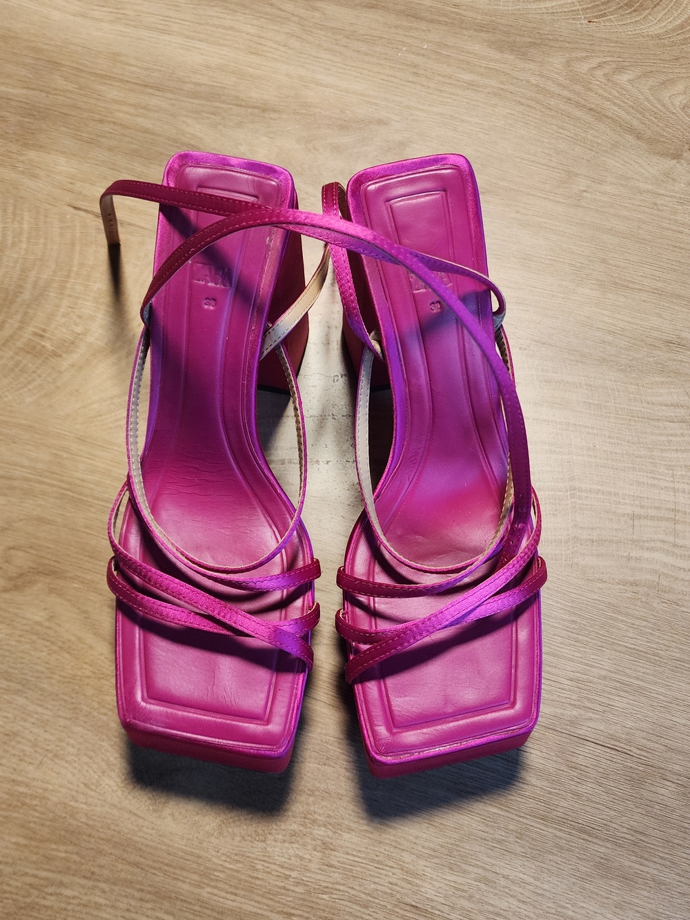 Zara Fuchsia Strappy Square-Toe Heels